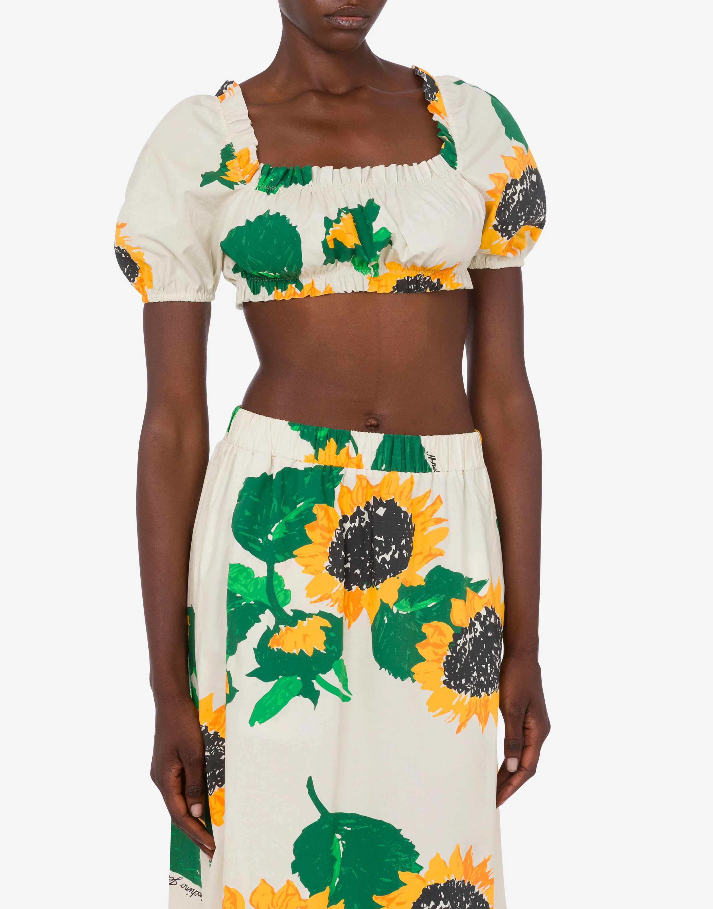 Top crop in popeline di cotone stampato