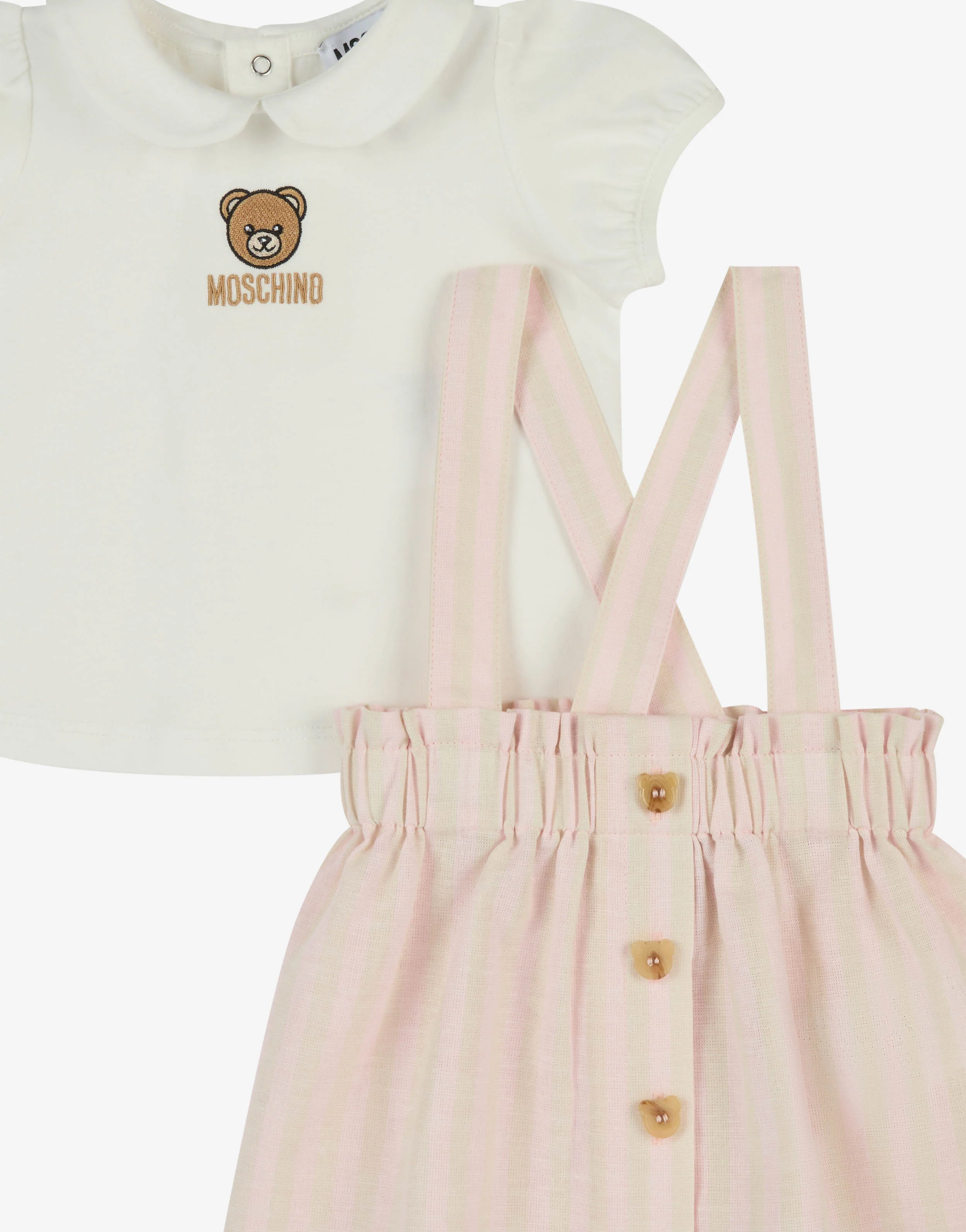 Completo t-shirt in jersey di cotone e salopette in misto lino