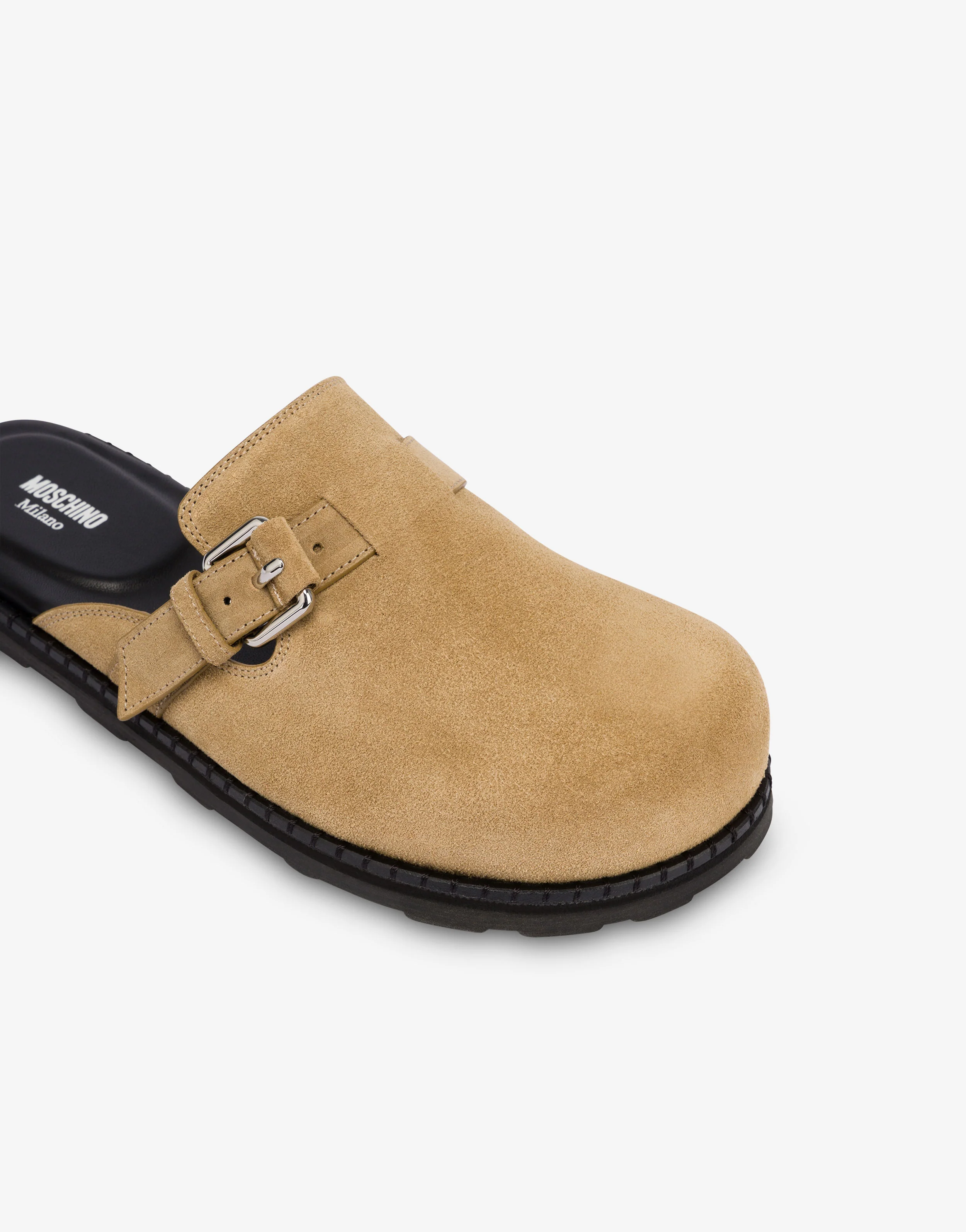 Sabot in suede con cinturino