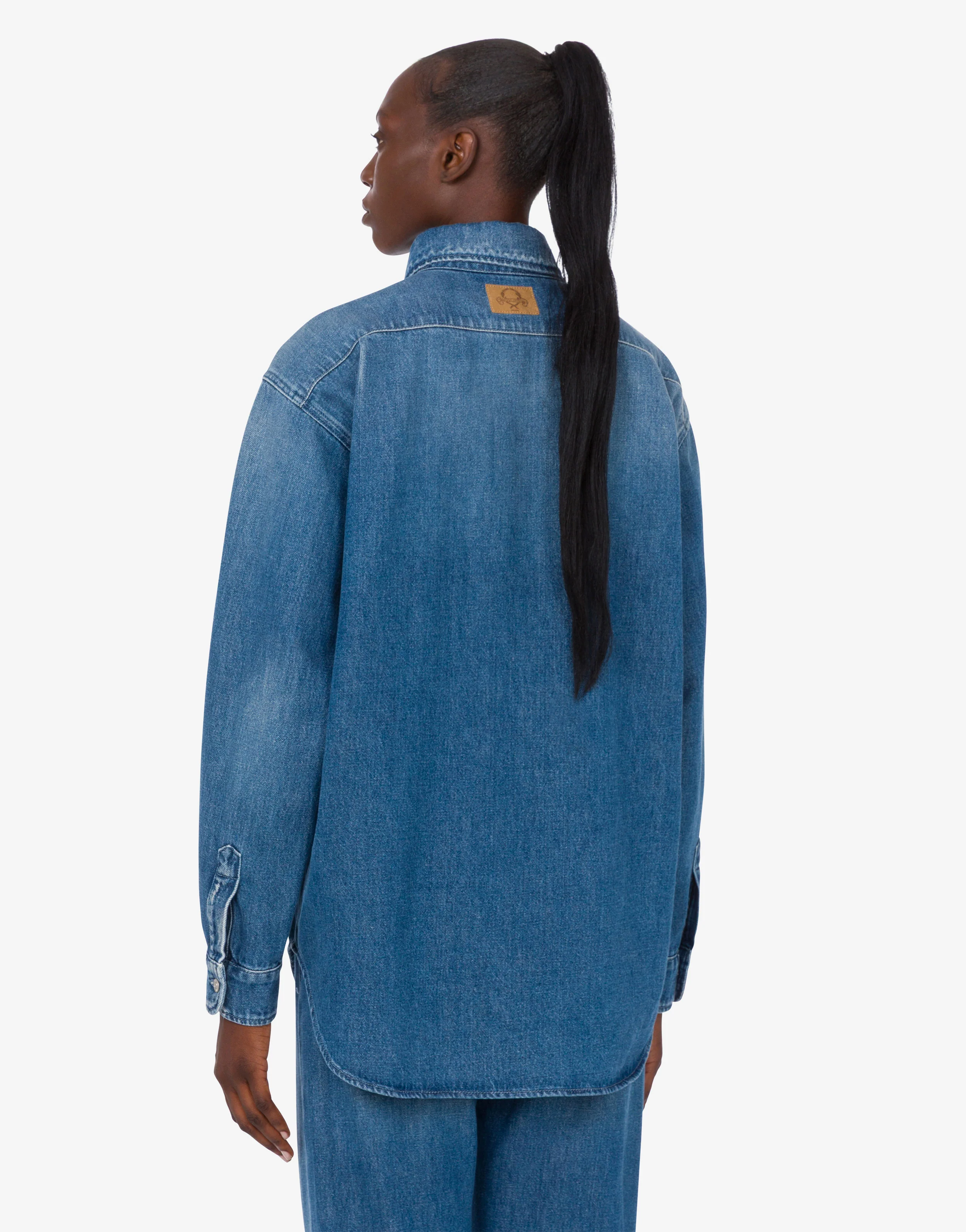 Camicia in denim blu di cotone