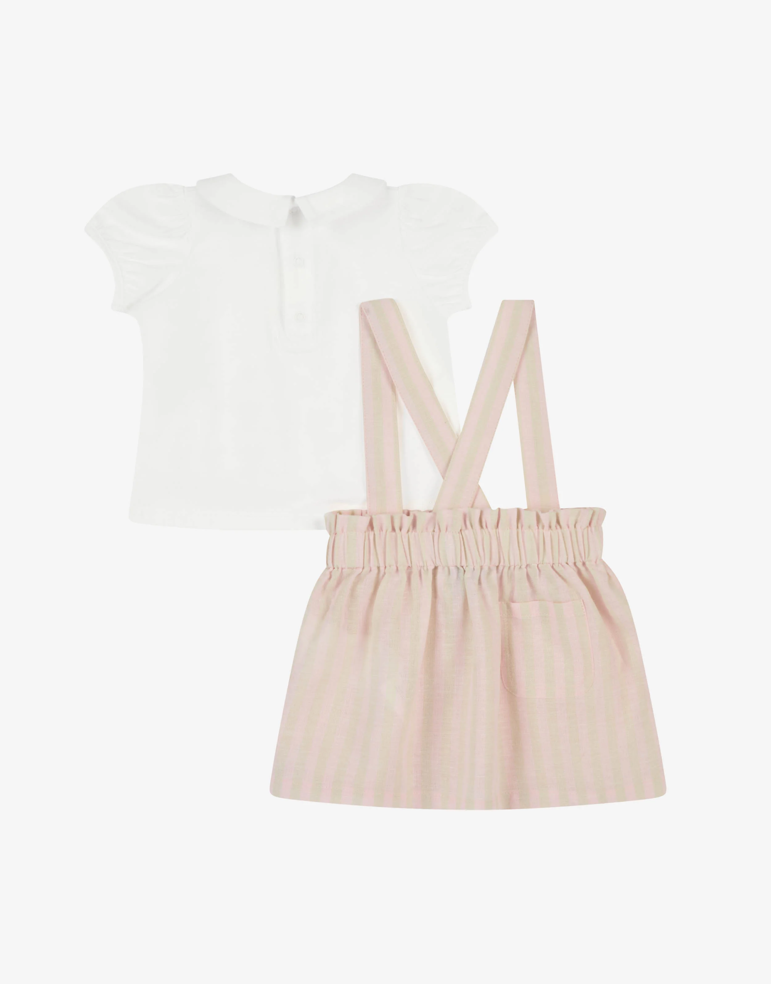 Completo t-shirt in jersey di cotone e salopette in misto lino