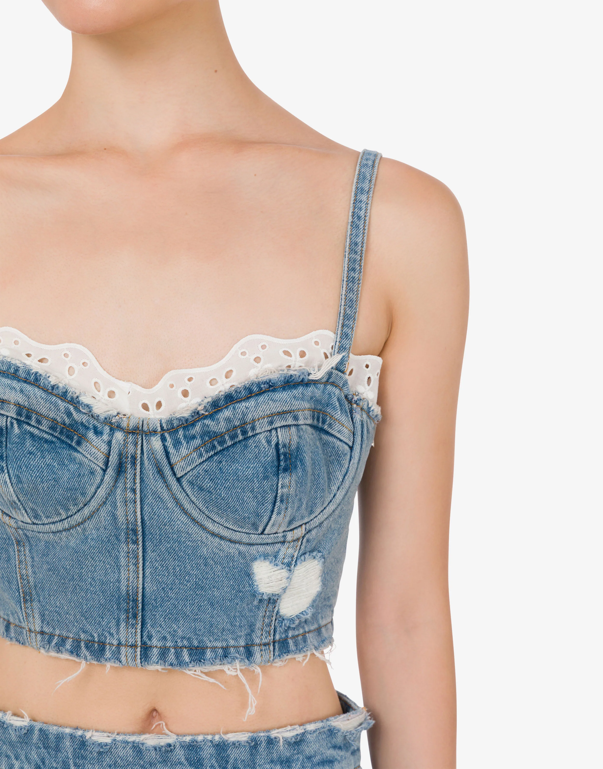 Top crop in denim di cotone