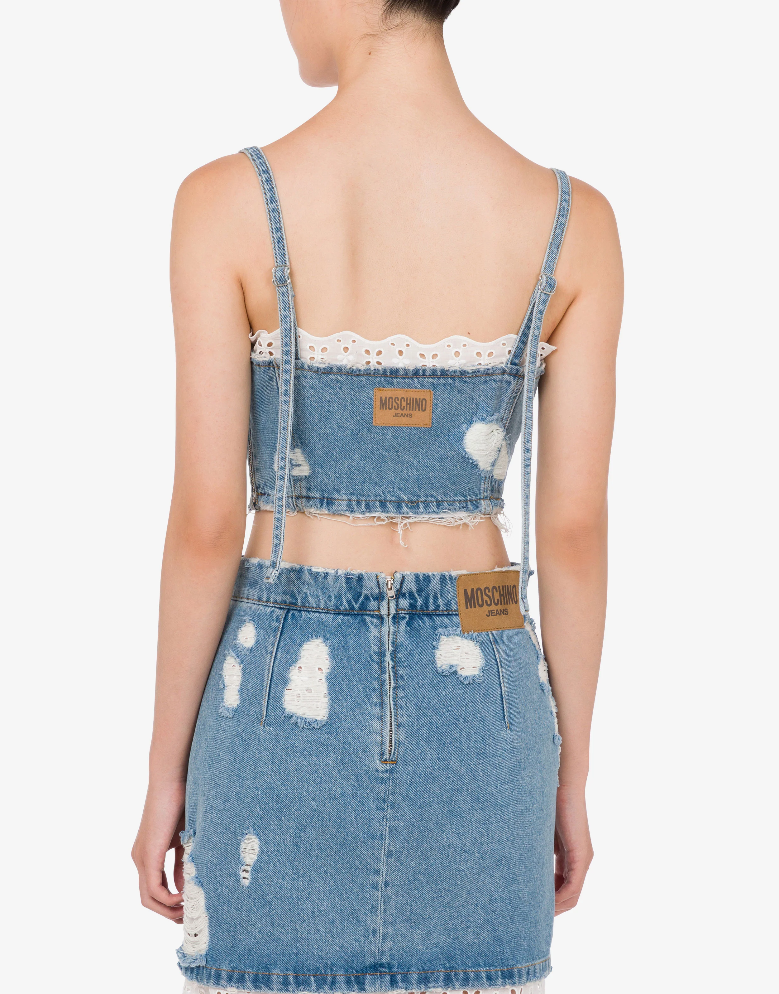 Top crop in denim di cotone