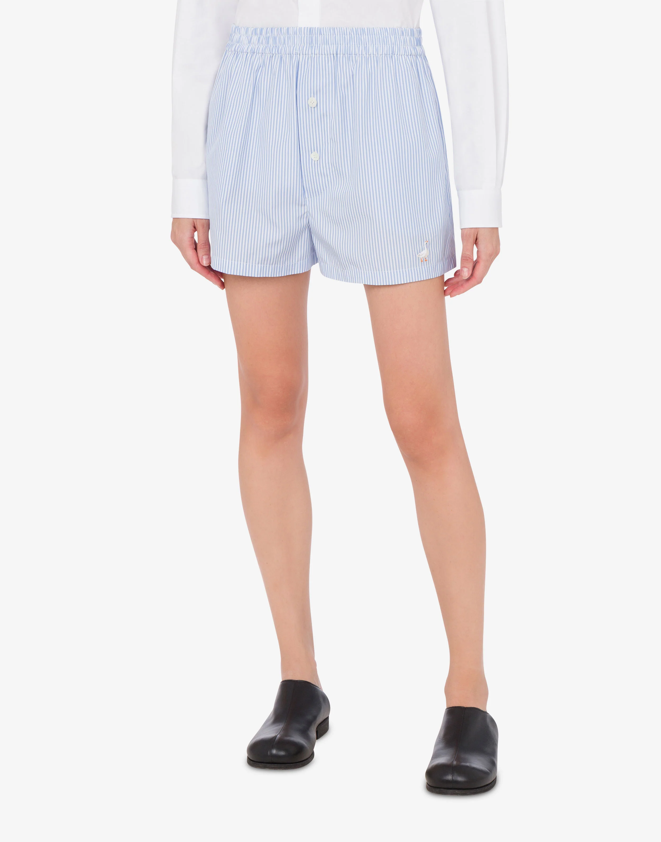 Short in popeline rigato Goose Embroidery