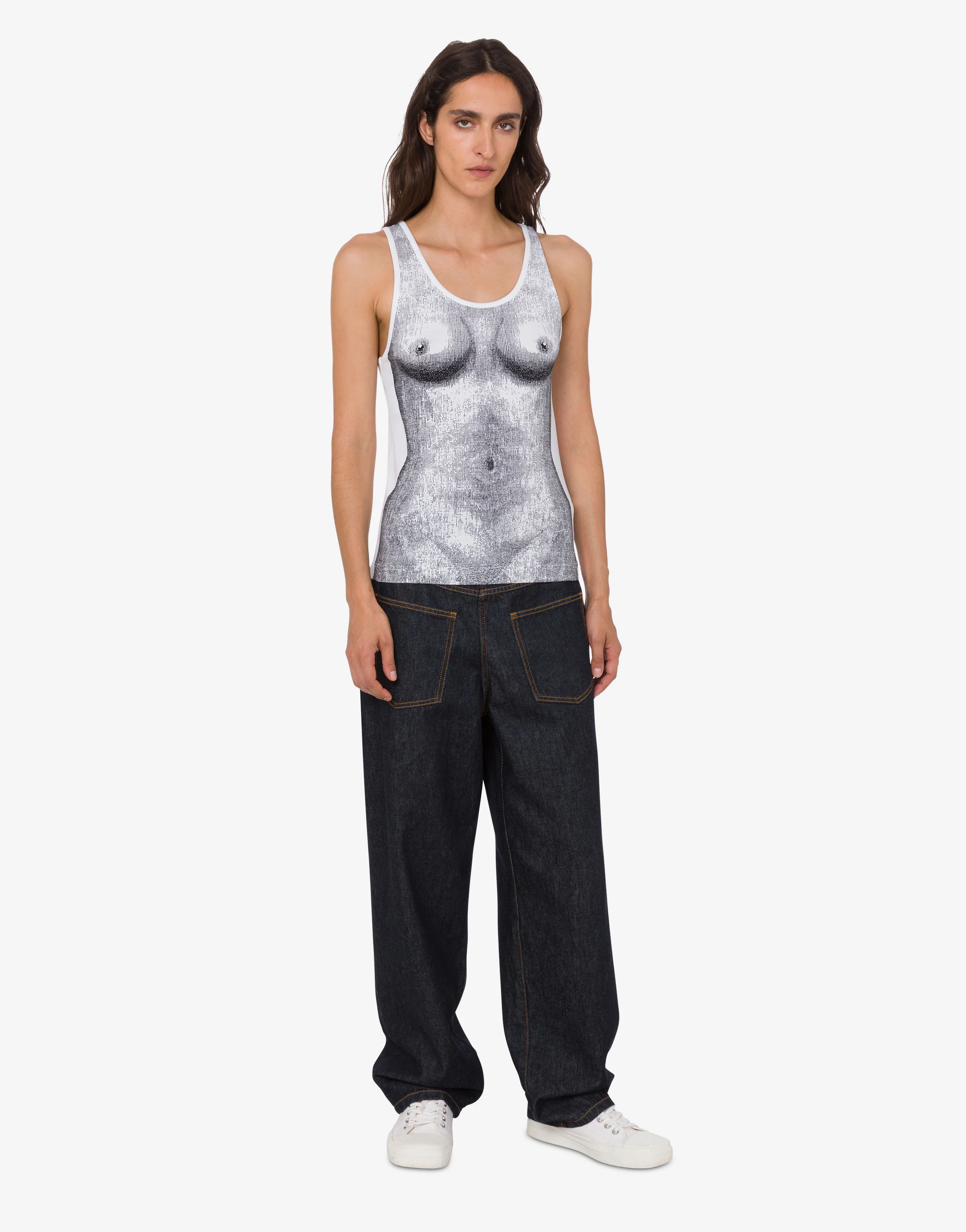 Top in jersey di cotone stretch stampato