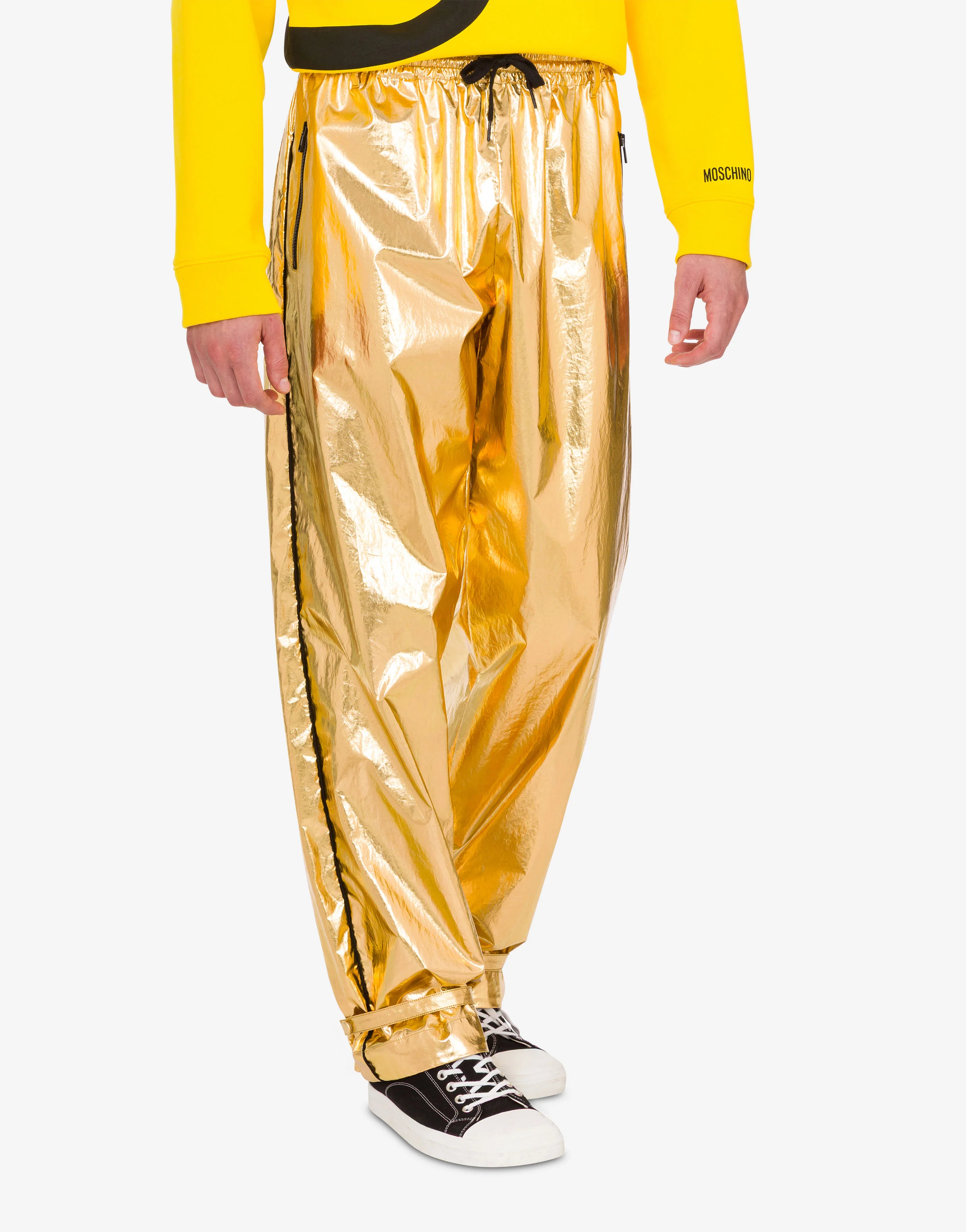 Pantalone in mussola di cotone laminata