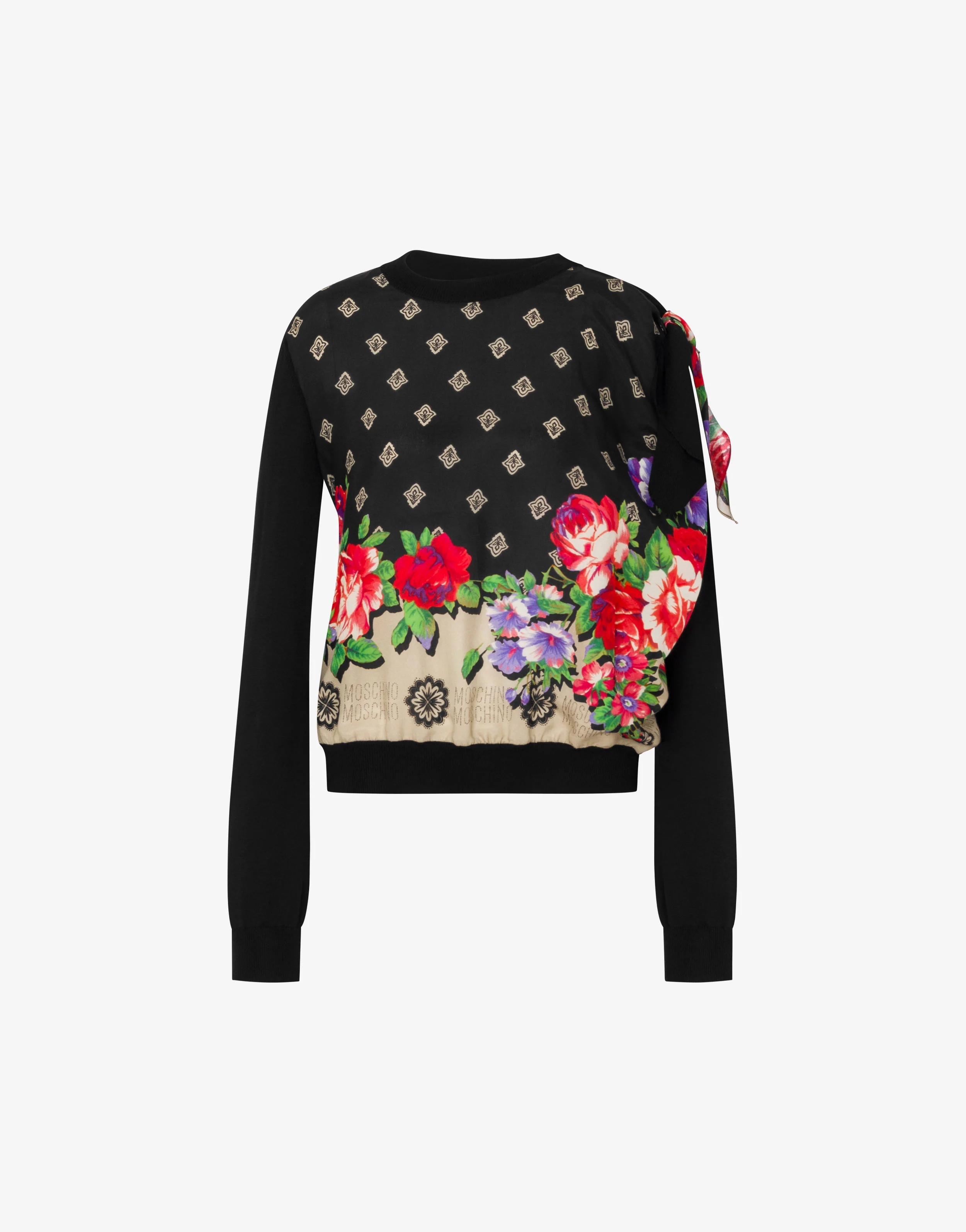 Pullover in puro cotone e misto seta stampato