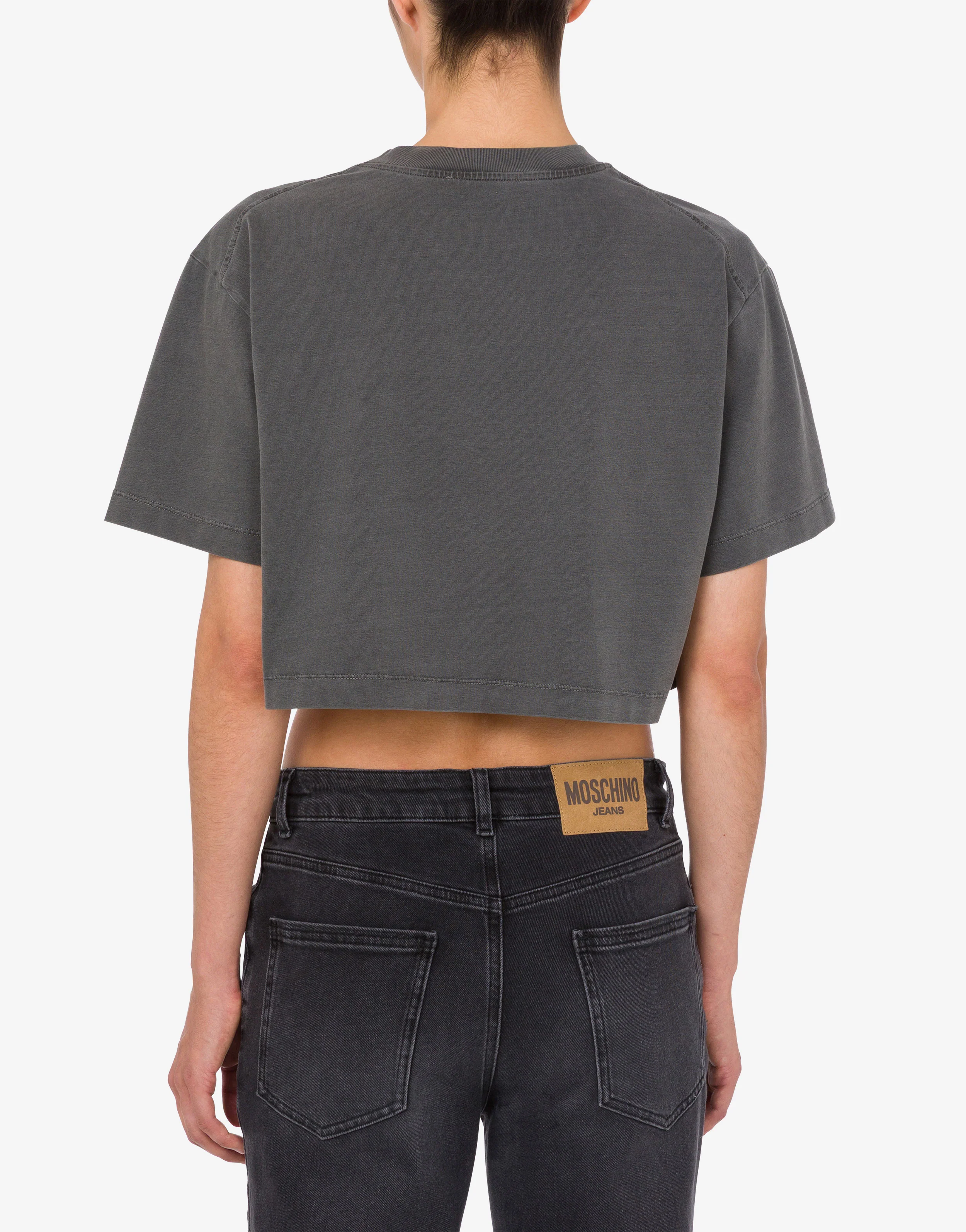 T-shirt crop in jersey di cotone ricamata