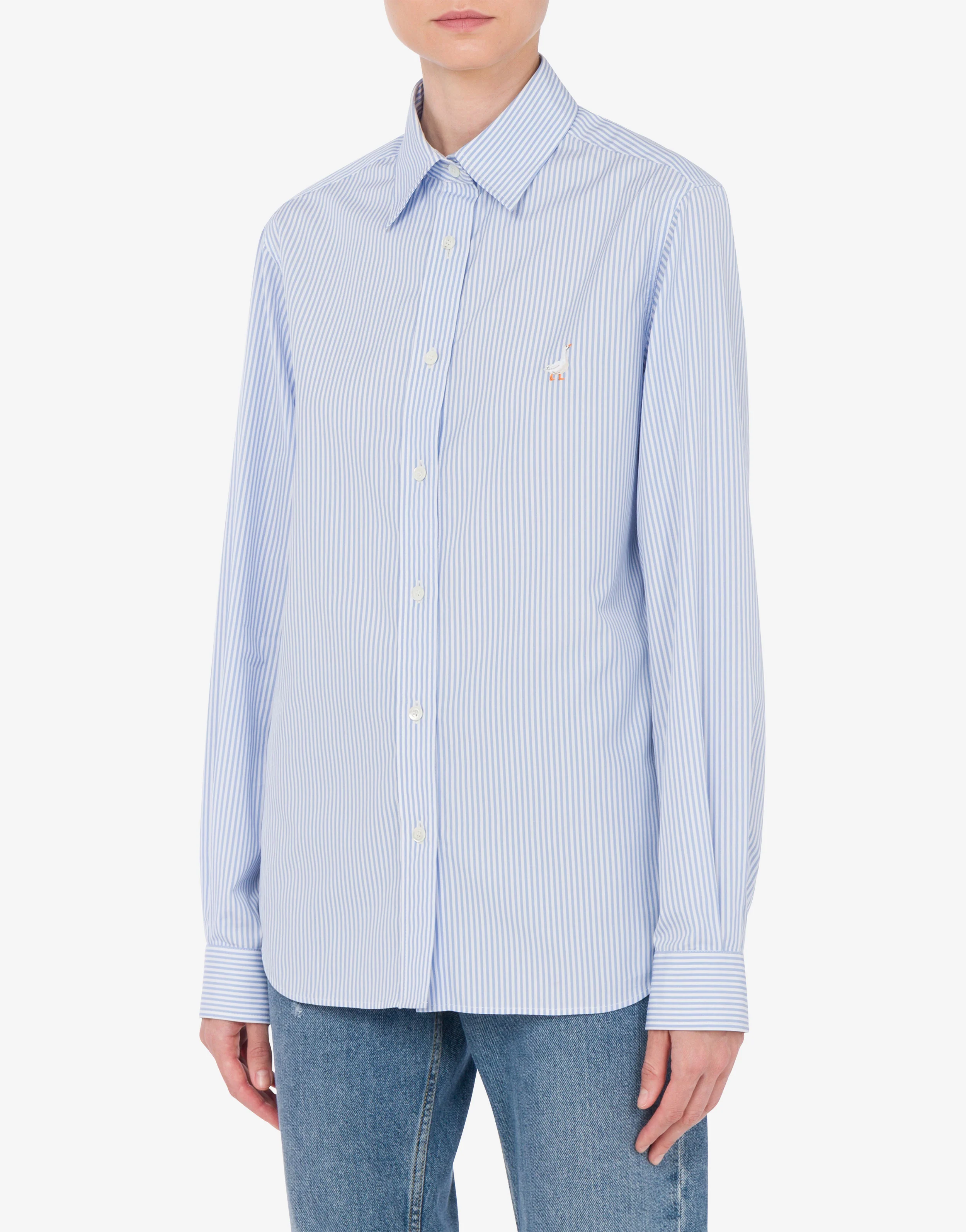 Camicia in popeline rigato Goose Embroidery
