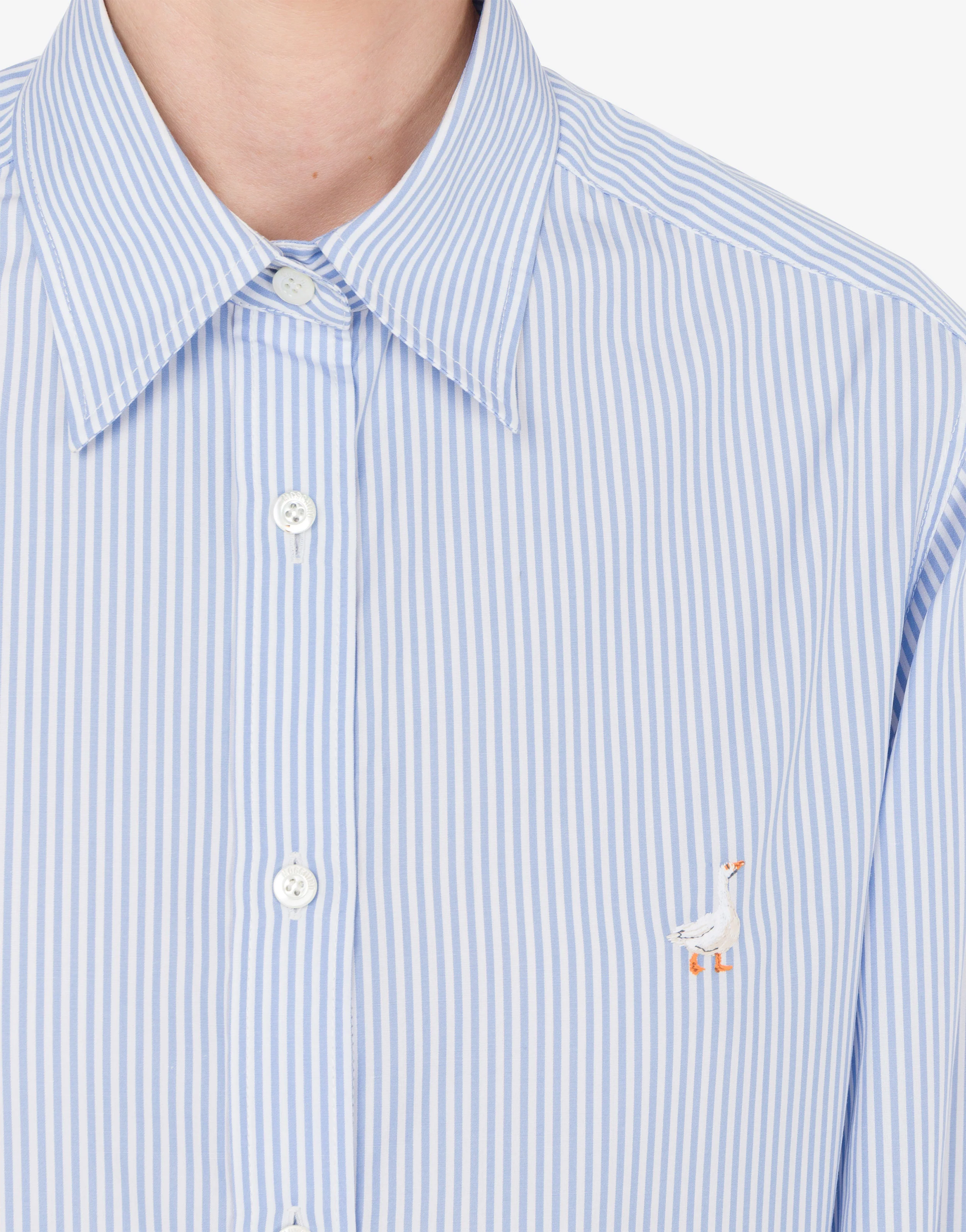 Camicia in popeline rigato Goose Embroidery