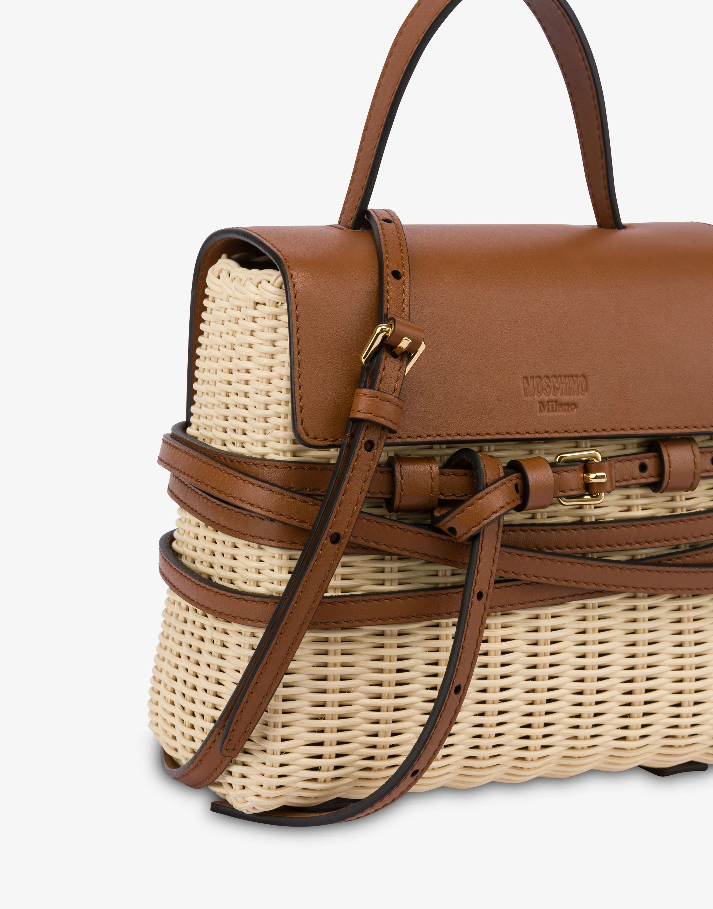 Moschino Tie Me bag in rattan Small